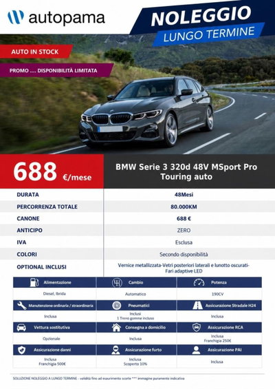 BMW Serie 3 Touring 320d  mhev 48V xdrive MSport Pro auto nuova