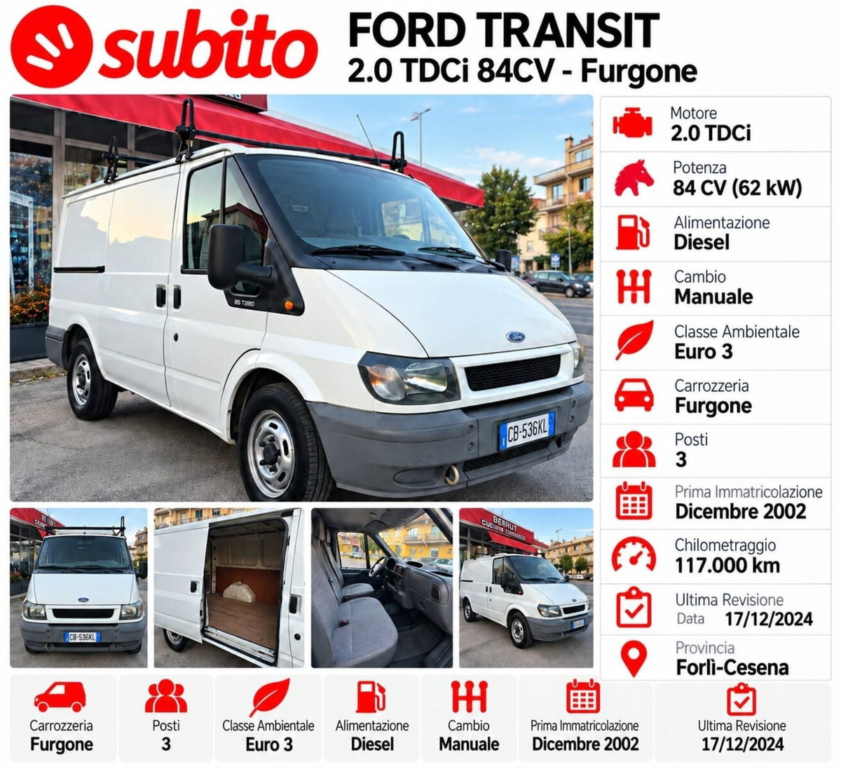 Ford Transit Van Furgone 280 2.0 TD/85 cat PC Furgone